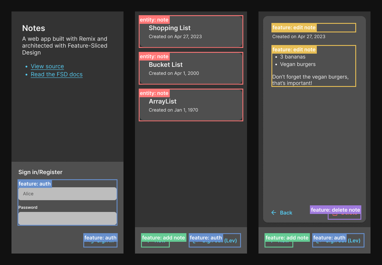 Same screens, but with highlighted entities and features